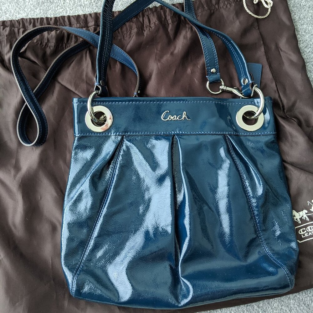 Coach Patent Leather Navy Blue Shoulder Bag